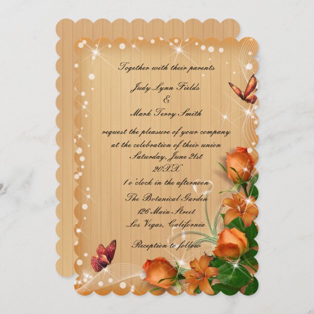 Rustic Wood Floral Butterfly Wedding Invitation (Front/Back)