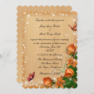 Rustic Wood Floral Butterfly Wedding Invitation