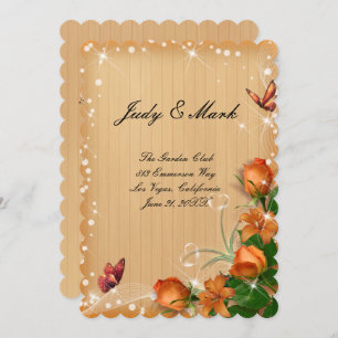Rustic Wood Floral Butterfly Wedding Menu Card