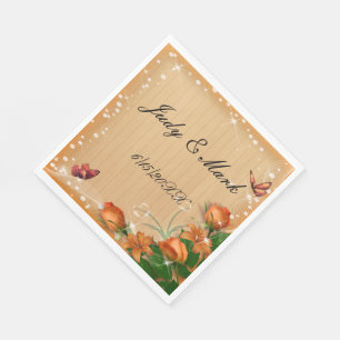 Rustic Wood Floral Butterfly Wedding Paper Napkins