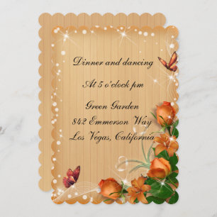 Rustic Wood Floral Butterfly Wedding Reception Invitation