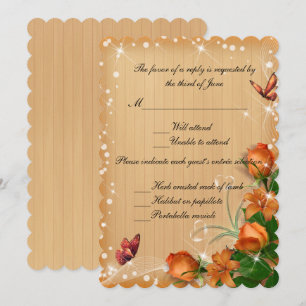 Rustic Wood Floral Butterfly Wedding Response Card
