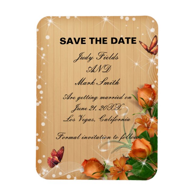Rustic Wood Floral Butterfly Wedding Save The Date Magnet (Vertical)