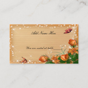 Rustic Wood Floral Butterfly Wedding Table Place Card