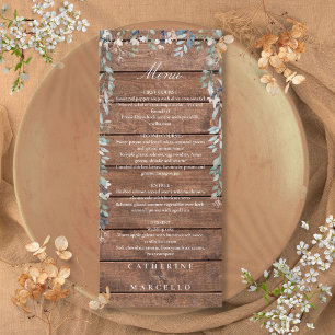 Rustic Wood Floral Cascade Monogram Wedding Dinner Menu