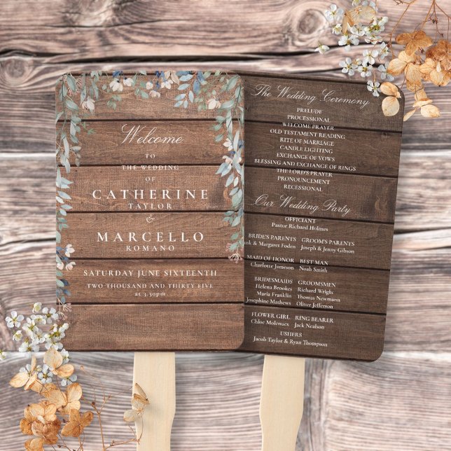 Rustic Wood Floral Cascade Wedding Program Hand Fan (Rustic Wood Floral Cascade Wedding Program Hand Fan)