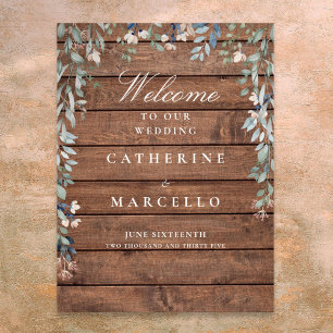 Rustic Wood Floral Cascade Wedding Welcome Sign