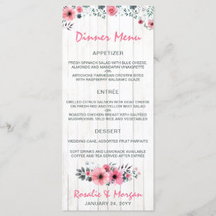 Rustic Wood Floral Country Wedding Dinner Menu