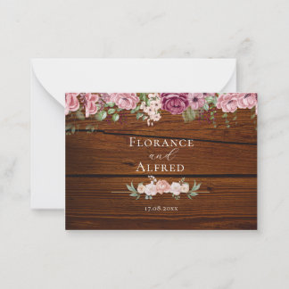 Rustic wood floral elegant white maroon wedding card