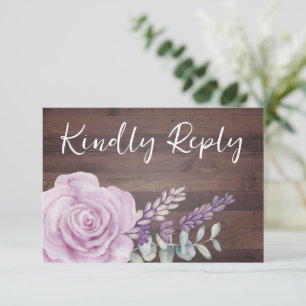 Rustic Wood Floral Eucalyptus Wedding  RSVP Card