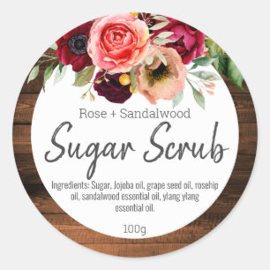 Rustic Wood Floral Face Hand Body Sugar Scrub Classic Round Sticker