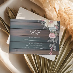 Rustic Wood Floral Floral Wedding RSVP Cards