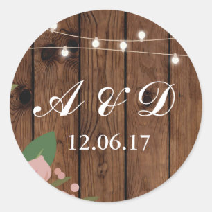 Rustic Wood Floral Initials Lights Stickers Label