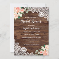 Rustic Wood Floral Lace Bridal Shower Invitation