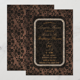 Rustic Wood & Floral Lace Lacy Lingerie Shower Invitation