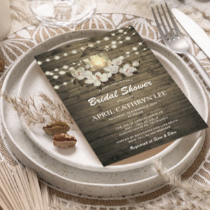 Rustic Wood Floral Lantern Lights Bridal Shower Invitation