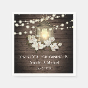 Rustic Wood Floral Lantern Lights Wedding Custom Napkin