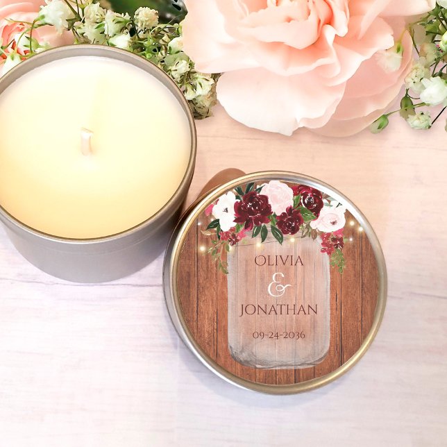 Rustic Wood Floral Mason Jar Lights Wedding Classic Round Sticker (Creator Uploaded)