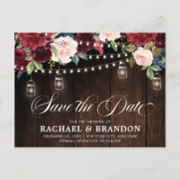Rustic Wood Floral Mason Jar Save the Date