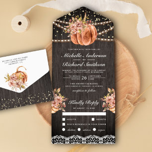 Rustic Wood Floral Pumpkin Autumn Fall Wedding All In One Invitation