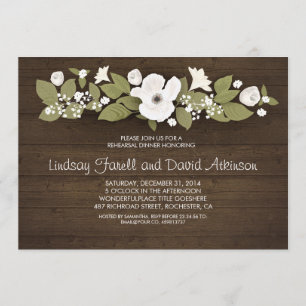 rustic wood floral rehearsal dinner invitation