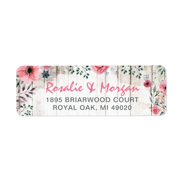 Rustic Wood Floral Rose Country Return Address (Front)
