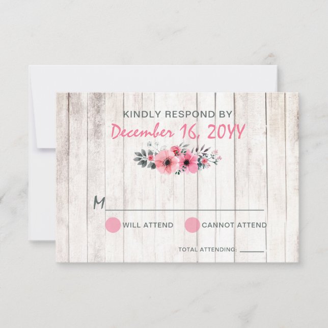 Rustic Wood Floral Rose Country Wedding RSVP (Front)