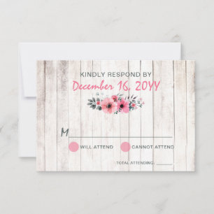 Rustic Wood Floral Rose Country Wedding RSVP Card