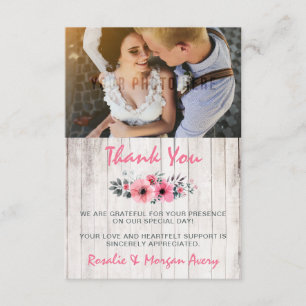 Rustic Wood Floral Rose Country Wedding Thank You