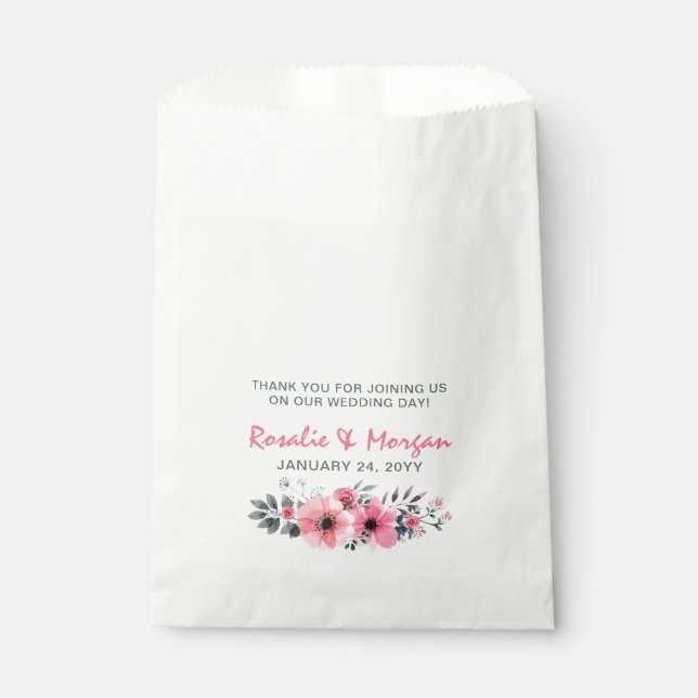 Rustic Wood Floral Roses Country Wedding Thank You Favour Bags (Front)