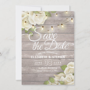 Rustic Wood Floral String Lights Save The Date