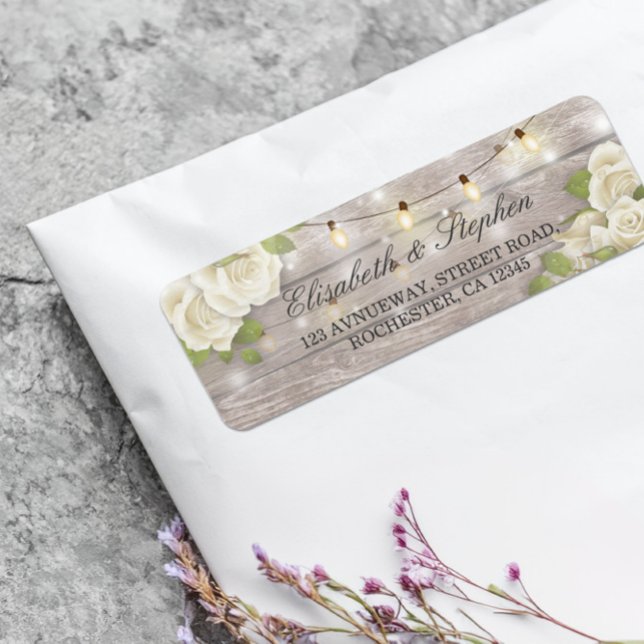 Rustic Wood Floral String Lights Wedding Address (Creator Uploaded)