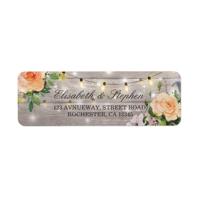 Rustic Wood Floral String Lights Wedding Address (Front)