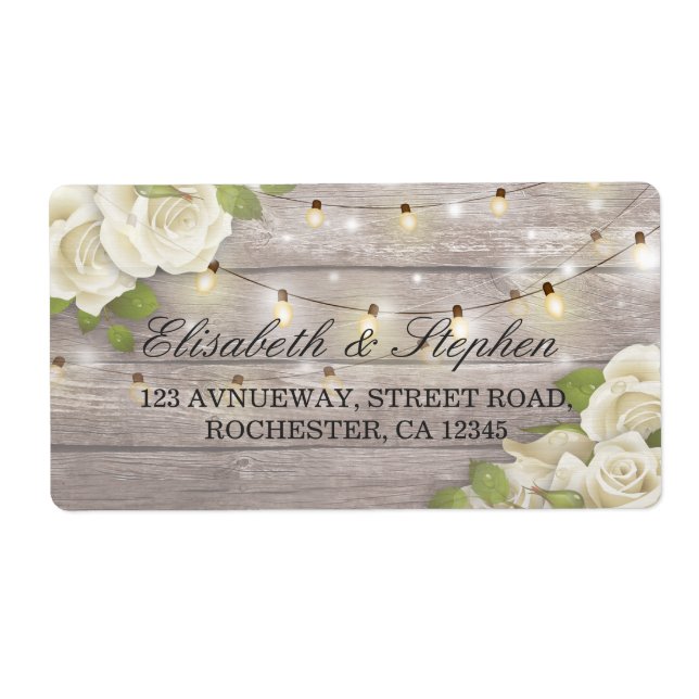 Rustic Wood Floral String Lights Wedding Address (Front)