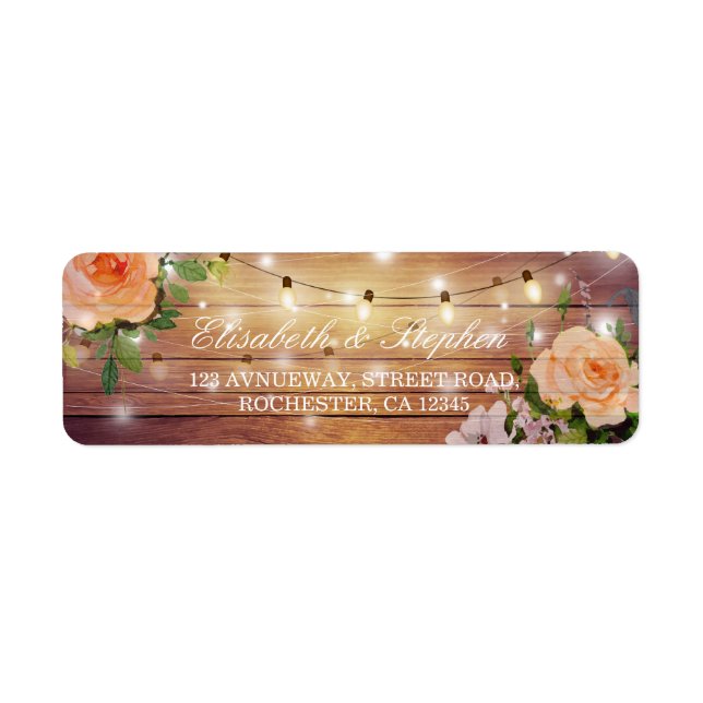 Rustic Wood Floral String Lights Wedding Address (Front)