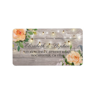 Rustic Wood Floral String Lights Wedding Address Label