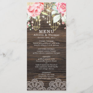 Rustic Wood Floral String lights Wedding Menu