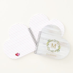 Rustic Wood Floral Watercolor Monogram Notebook