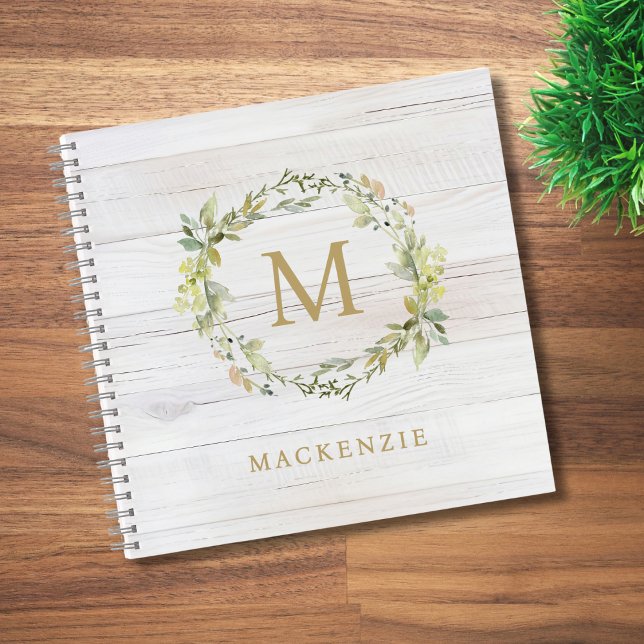 Rustic Wood Floral Watercolor Monogram Notebook (Creator Uploaded)