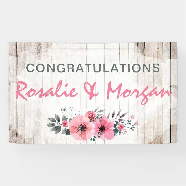 Rustic Wood Floral Wedding Congratulations Sign (Horizontal)