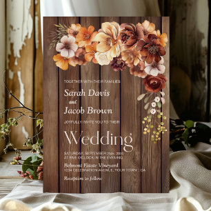 Rustic Wood Floral Wedding Invitation