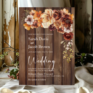 Rustic Wood Floral Wedding Invitation
