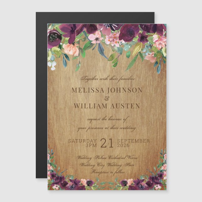 Rustic Wood Floral Wedding Invitation (Front/Back)