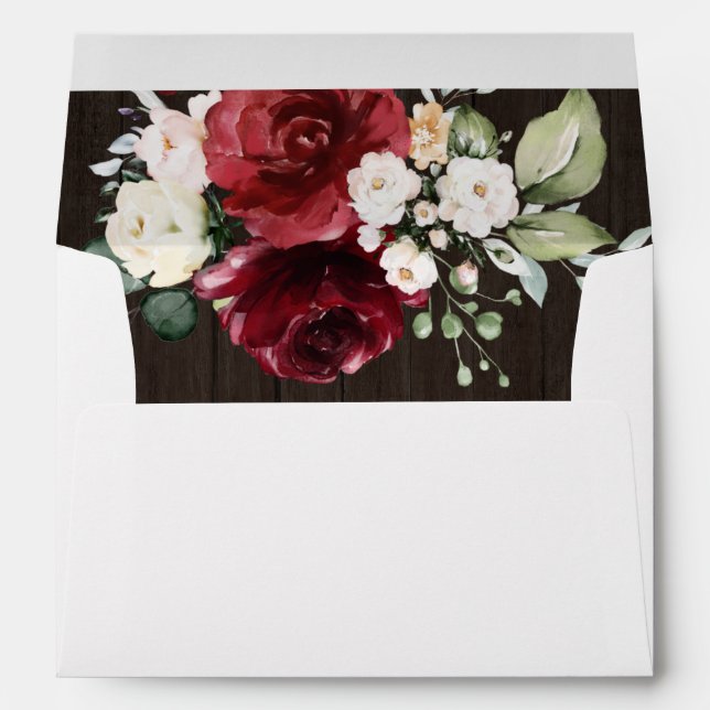 Rustic Wood Floral Wedding Invitation Lined Envelo Envelope (Back (Bottom))