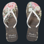 Rustic Wood Floral Wedding Mother of the Bride Jandals<br><div class="desc">Rustic Floral Wood String lights Wedding with lace details . Beautiful floral details are in first plan and make these design elegant and chic. Design is easy to personalise, if you wish to change fonts please Click to customise further. This design is perfect for outdoor weddings and barn theme weddings....</div>