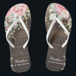 Rustic Wood Floral Wedding Mother of the Groom Jandals<br><div class="desc">Rustic Floral Wood String lights Wedding with lace details . Beautiful floral details are in first plan and make these design elegant and chic. Design is easy to personalise, if you wish to change fonts please Click to customise further. This design is perfect for outdoor weddings and barn theme weddings....</div>