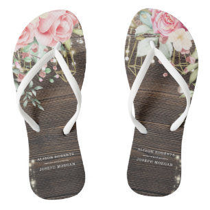 Rustic Wood Floral Wedding Personalised Jandals