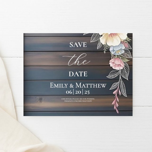 Rustic Wood Floral Wedding Save The Date Announcement Postcard (Creator Uploaded)