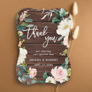 Rustic Wood Floral Wreath Wedding Thank You Card