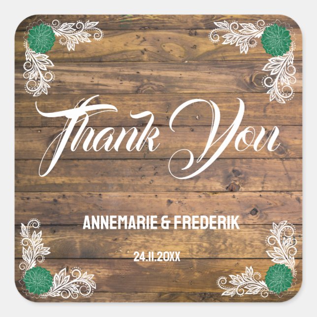 Rustic Wood & Flower Square Sticker (Front)